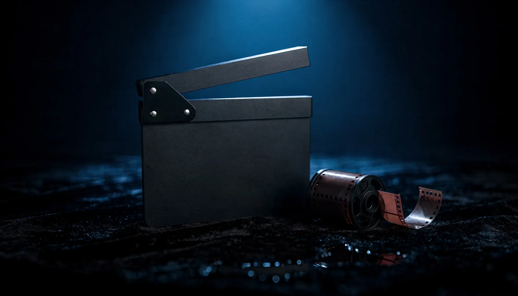 Film reel on a dark surface — video studio
